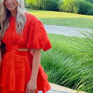 Vibrant AJE Red Puff Sleeve Dress